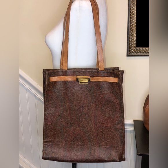W ETRO Red Paisley Coated Canvas Vachetta Leather Laptop Briefcase Shoulder Bag - Picture 15 of 15
